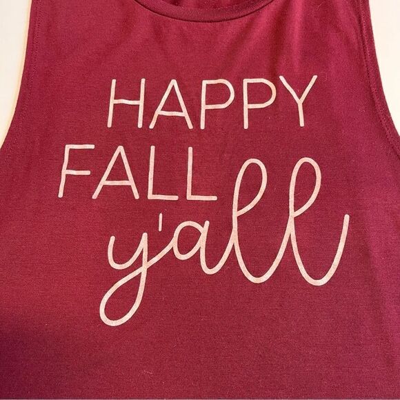 Women's Happy Fall Y'All Lightweight Maroon Autumnal Workout Muscle Tank Small - Picture 3 of 8